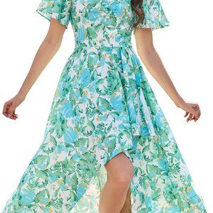 Women's Floral Midi Dress Short Sleeve Summer Casual Sundress for Weddings